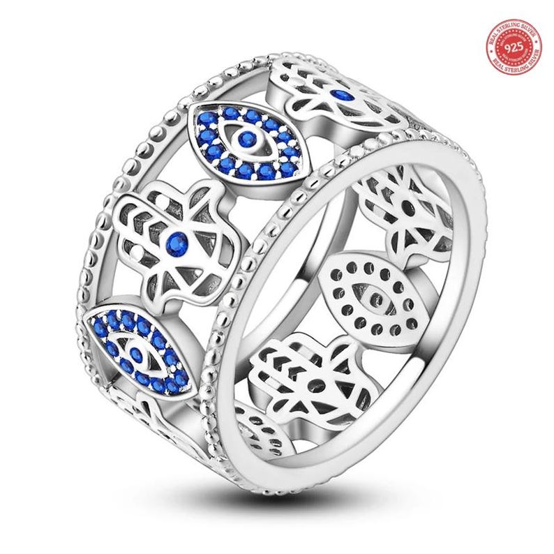 Anel Olho Grego Celestial Estiloso - Anel de Prata de Lei 925