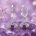 Brincos de argola em prata de lei 925 com ametista roxa, brincos elegantes