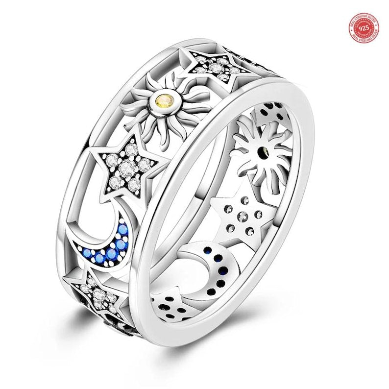 Anel Estilo Galáxia Celestial - Anel de destaque em prata de lei 925