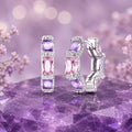 Brincos de argola em prata de lei 925 com ametista roxa, brincos elegantes
