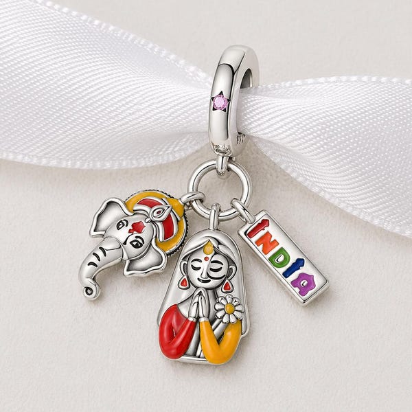 Pingente indiano para pulseira Pandora, Ganesha Namaste Mulher, joia de prata como lembrança cultural de viagem