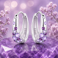 Brincos de argola em prata de lei 925 com ametista roxa, brincos elegantes