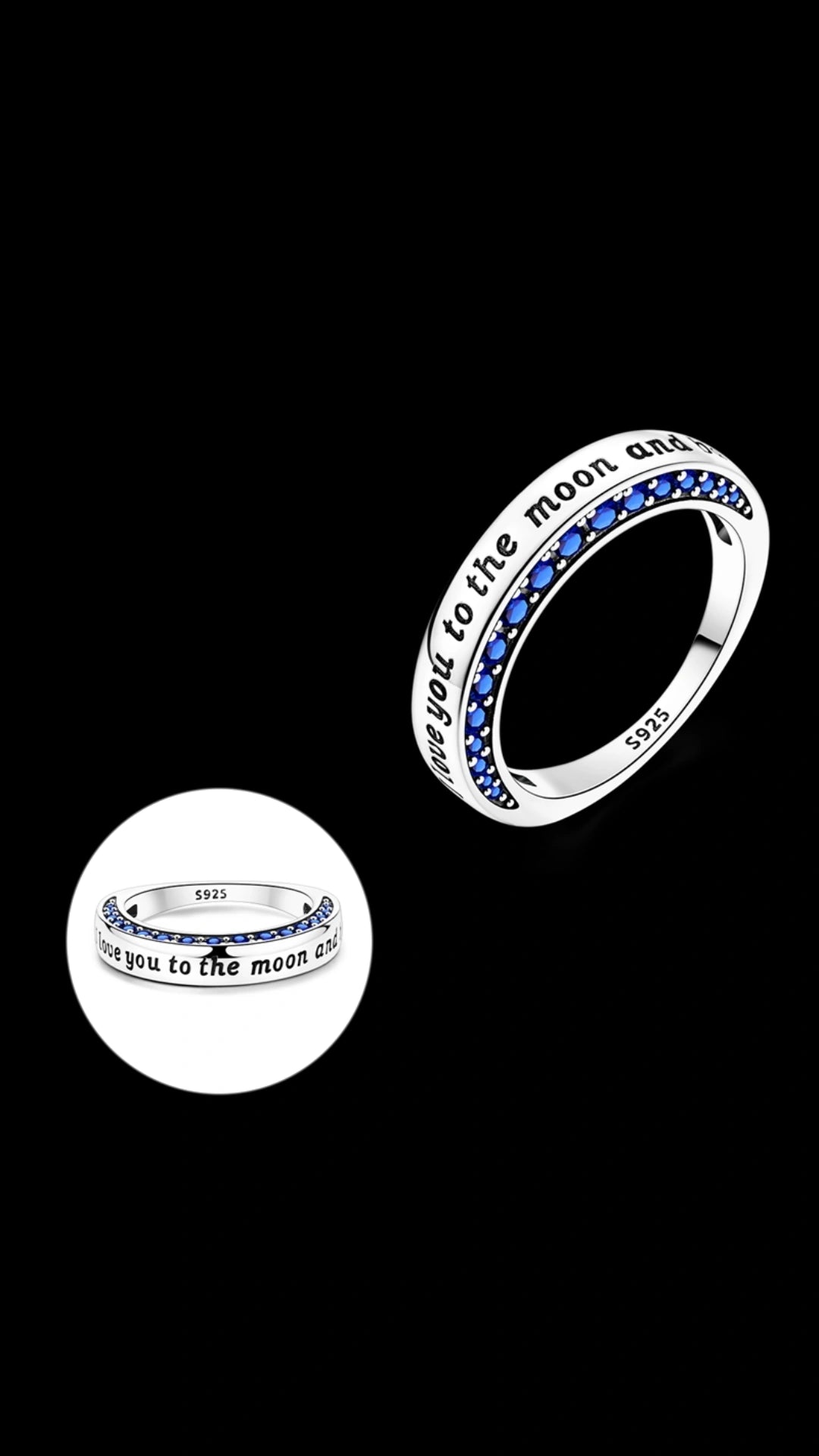 Anel de letras de lua  azul céu estrelado