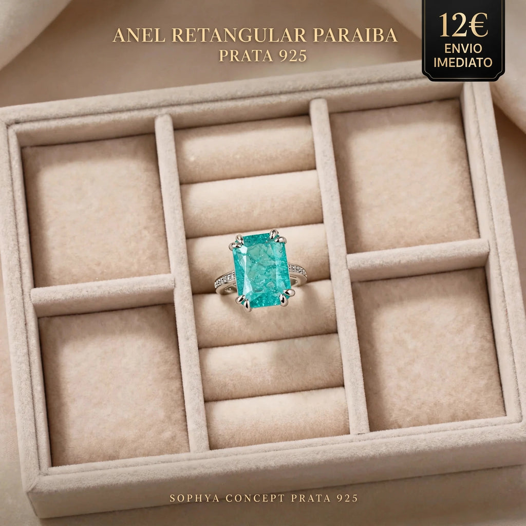 Anel Retangular Paraíba em Prata 925 – Pedra Azul Turquesa